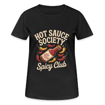 Société de la Sauce Piquante – Club Épicé - T-shirt respirant Femme - noir - Devant - AI Model Female 172 light (172cm)