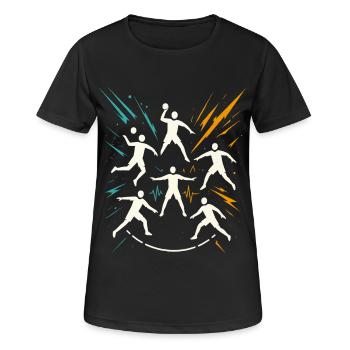 Handball Team Taktik, Kreisläufer Abwehr, Coach - Frauen T-Shirt atmungsaktiv - Schwarz - Vorne - AI Model Female 172 light (172cm)