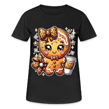 Noël de Noël en coquette de léopard en pain d’épices - T-shirt respirant Femme - noir - Devant - AI Model Female 172 light (172cm)