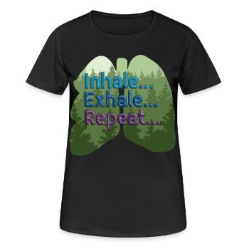 Ruhiges Atmen Tee | Einatmen, ausatmen, wiederholen, Achtsamkeit - Frauen T-Shirt atmungsaktiv - Schwarz - Vorne - AI Model Female 172 light (172cm)