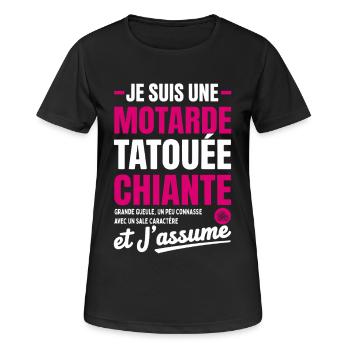 Motarde Tatouée Chiante Humour Moto pour Femme - T-shirt respirant Femme - noir - Devant - AI Model Female 172 light (172cm)