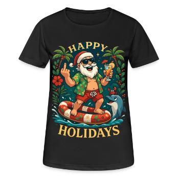 Joyeuses Fêtes plage Père Noël - T-shirt respirant Femme - noir - Devant - AI Model Female 172 light (172cm)
