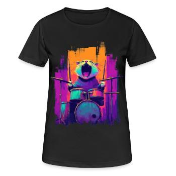 Wild Cat à la batterie - Motif pour musiciens de rock - T-shirt respirant Femme - noir - Devant - AI Model Female 172 light (172cm)