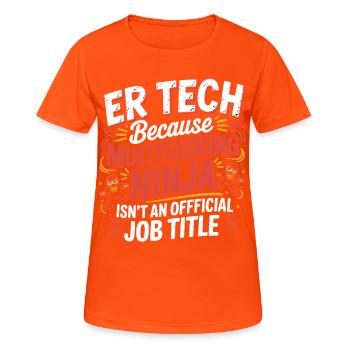 Tech Ninja : Humour multitâche - T-shirt respirant Femme - orange néon - Devant - AI Model Female 172 dark (172cm)