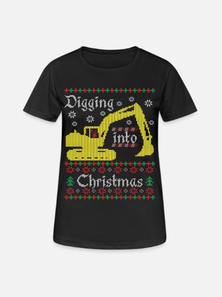 Digging into Ugly Christmas Bagger Bauarbeiter - Frauen T-Shirt atmungsaktiv - Schwarz