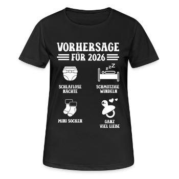 Schwangerschaft VORHERSAGE 2026 Lustiges - Frauen T-Shirt atmungsaktiv - Schwarz - Vorne - AI Model Female 172 light (172cm)