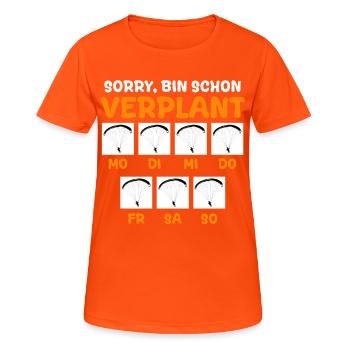 Vol en parapente DÉSOLÉ, JE SUIS DÉJÀ PROGRAMMÉ Drôle - T-shirt respirant Femme - orange néon - Devant - AI Model Female 172 dark (172cm)