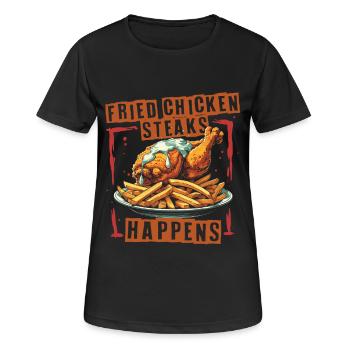 Fried Chicken Steaks Happens - Frauen T-Shirt atmungsaktiv - Schwarz - Vorne - AI Model Female 172 light (172cm)