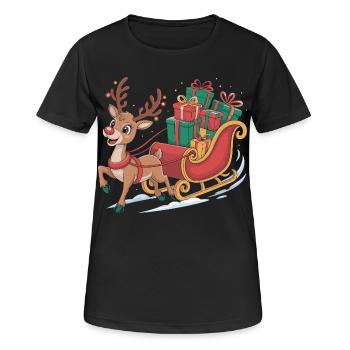 Reindeer in sleigh with gifts - Women's Breathable T-Shirt - black - Front - AI Model Female 172 light (172cm)