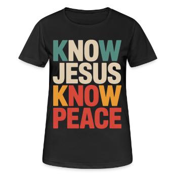 Know Jesus Know Peace - Women's Breathable T-Shirt - black - Front - AI Model Female 172 light (172cm)