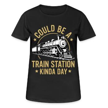 Zugromantik Bahnhofsvibe - Frauen T-Shirt atmungsaktiv - Schwarz - Vorne - AI Model Female 172 light (172cm)