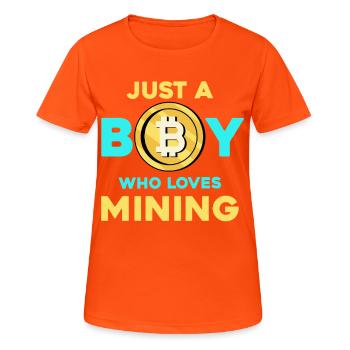 Krypto Mining Junge – Bitcoin Leidenschaft - Frauen T-Shirt atmungsaktiv - Neonorange - Vorne - AI Model Female 172 dark (172cm)