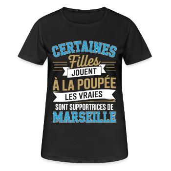 Humour Femme Supportrice Foot Marseille - T-shirt respirant Femme - noir - Devant - AI Model Female 172 light (172cm)