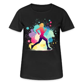 Läuferin, Laufen, Marathon, Joggen, Joggerin - Frauen T-Shirt atmungsaktiv - Schwarz - Vorne - AI Model Female 172 light (172cm)