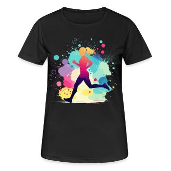 Läuferin, Laufen, Marathon, Joggen, Joggerin - Frauen T-Shirt atmungsaktiv - Schwarz - Vorne - AI Model Female 172 light (172cm)
