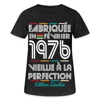 50-jähriges Jubiläum – Hergestellt im Februar 1976 - Frauen T-Shirt atmungsaktiv - Schwarz - Vorne - AI Model Female 172 light (172cm)