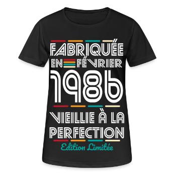 40-jähriges Jubiläum – Hergestellt im Februar 1986 - Frauen T-Shirt atmungsaktiv - Schwarz - Vorne - AI Model Female 172 light (172cm)