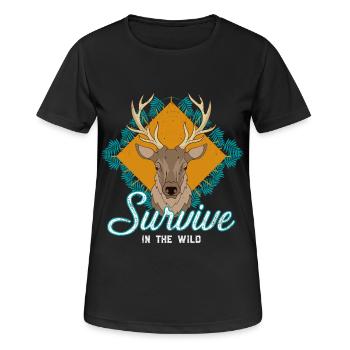 Survive In The Wild Deer Motif - Women's Breathable T-Shirt - black - Front - AI Model Female 172 light (172cm)