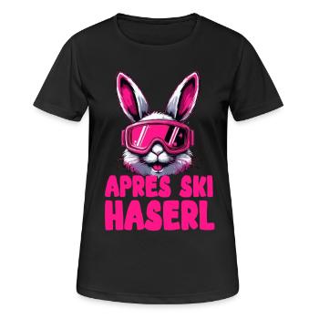 Apres Ski Haserl - Frauen T-Shirt atmungsaktiv - Schwarz - Vorne - AI Model Female 172 light (172cm)