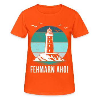 Baltic Sea FEHMARN AHOI Phare Rétro Drôle - T-shirt respirant Femme - orange néon - Devant - AI Model Female 172 dark (172cm)