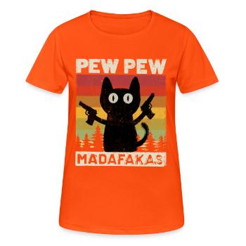 Pew Pew Katze - Frauen T-Shirt atmungsaktiv - Neonorange - Vorne - AI Model Female 172 dark (172cm)