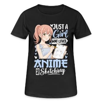 Just A Girl Who Loves Anime And Sketching - Frauen T-Shirt atmungsaktiv - Schwarz - Vorne - AI Model Female 172 light (172cm)