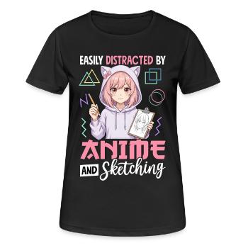 Easily Distracted By Anime And Sketching - Frauen T-Shirt atmungsaktiv - Schwarz - Vorne - AI Model Female 172 light (172cm)