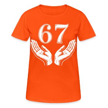 Funny 67 Meme Hands Gen Alpha Humor - Women's Breathable T-Shirt - neon orange - Front - AI Model Female 172 dark (172cm)