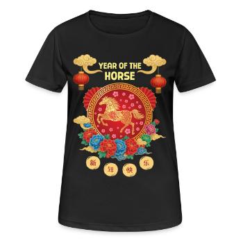 Jahr des Pferdes Chinesisches Tierkreis Chinesisches Neujahr - Frauen T-Shirt atmungsaktiv - Schwarz - Vorne - AI Model Female 172 light (172cm)