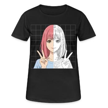 Anime Sketching Half Color Half Line Art - Frauen T-Shirt atmungsaktiv - Schwarz - Vorne - AI Model Female 172 light (172cm)