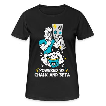 Angetrieben von Kreide- und Beta-Kletterspaß - Frauen T-Shirt atmungsaktiv - Schwarz - Vorne - AI Model Female 172 light (172cm)