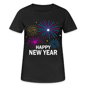 Feuerwerk Silvester Design – Happy New Year - Frauen T-Shirt atmungsaktiv - Schwarz - Vorne - AI Model Female 172 light (172cm)