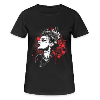 Rebellisches Frauenporträt mit Blumenkranz - Frauen T-Shirt atmungsaktiv - Schwarz - Vorne - AI Model Female 172 light (172cm)