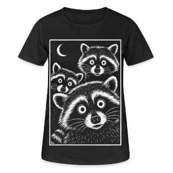 Nocturnal Raccoons Troop Animal Motif Funny - Women's Breathable T-Shirt - black - Front - AI Model Female 172 light (172cm)