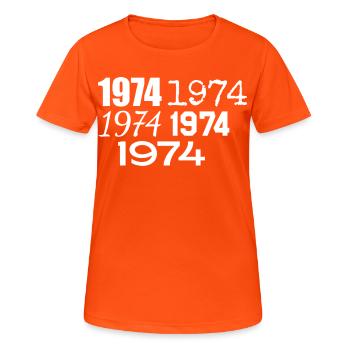 1974 - Frauen T-Shirt atmungsaktiv - Neonorange - Vorne - AI Model Female 172 dark (172cm)