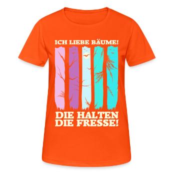 Wald Natur Bäume Naturliebhaber Waldbaden Geschenk - Frauen T-Shirt atmungsaktiv - Neonorange - Vorne - AI Model Female 172 dark (172cm)