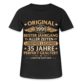 Anniversaire né en 1991 - 35 ans - T-shirt respirant Femme - noir - Devant - AI Model Female 172 light (172cm)