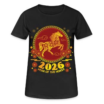 Pferdejahr 2026 Chinesisches Neujahr Chinesisches Tierkreis - Frauen T-Shirt atmungsaktiv - Schwarz - Vorne - AI Model Female 172 light (172cm)