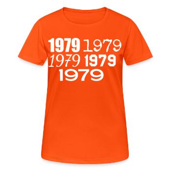 1979 - Frauen T-Shirt atmungsaktiv - Neonorange - Vorne - AI Model Female 172 dark (172cm)