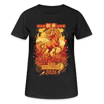 Silvesterfeier des Feurigen Pferdes 2026 - Frauen T-Shirt atmungsaktiv - Schwarz - Vorne - AI Model Female 172 light (172cm)