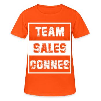 Team Sales Connes -  Polémique  Brigitte  - T-shirt respirant Femme - orange néon - Devant - AI Model Female 172 dark (172cm)
