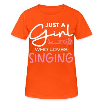 La fille adore chanter – Motif du micro - T-shirt respirant Femme - orange néon - Devant - AI Model Female 172 dark (172cm)