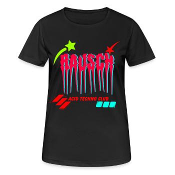 RAUSCH Acid Techno Club - Typographe glitch fondant - T-shirt respirant Femme - noir - Devant - AI Model Female 172 light (172cm)