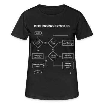 Debugging-Prozess – Gift vor den Pausen versenden - Frauen T-Shirt atmungsaktiv - Schwarz - Vorne - AI Model Female 172 light (172cm)