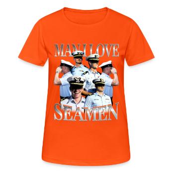 Mec, j’adore Seamen Bootleg inportable - T-shirt respirant Femme - orange néon - Devant - AI Model Female 172 dark (172cm)