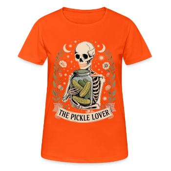 Lustige Tarotkarte The Pickle Lover - Frauen T-Shirt atmungsaktiv - Neonorange - Vorne - AI Model Female 172 dark (172cm)