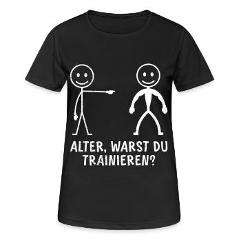Fitnessstudio ALTER WARST DU TRAINIERT LUSTIG - Frauen T-Shirt atmungsaktiv - Schwarz - Vorne - AI Model Female 172 light (172cm)