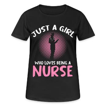Just a Girl Nurse – Pink Halftone - Frauen T-Shirt atmungsaktiv - Schwarz - Vorne - AI Model Female 172 light (172cm)