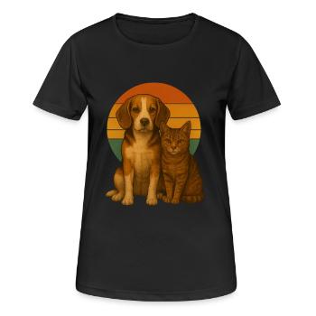 Beagle und Katze - Frauen T-Shirt atmungsaktiv - Schwarz - Vorne - AI Model Female 172 light (172cm)