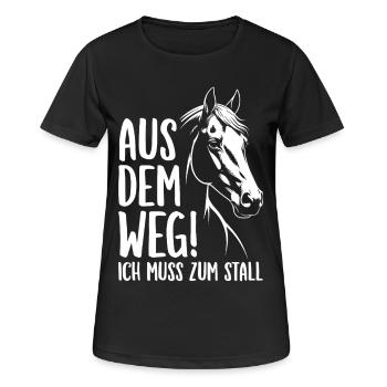 Reiten Reiterin Aus dem Weg Ich muss zum Stall - Frauen T-Shirt atmungsaktiv - Schwarz - Vorne - AI Model Female 172 light (172cm)